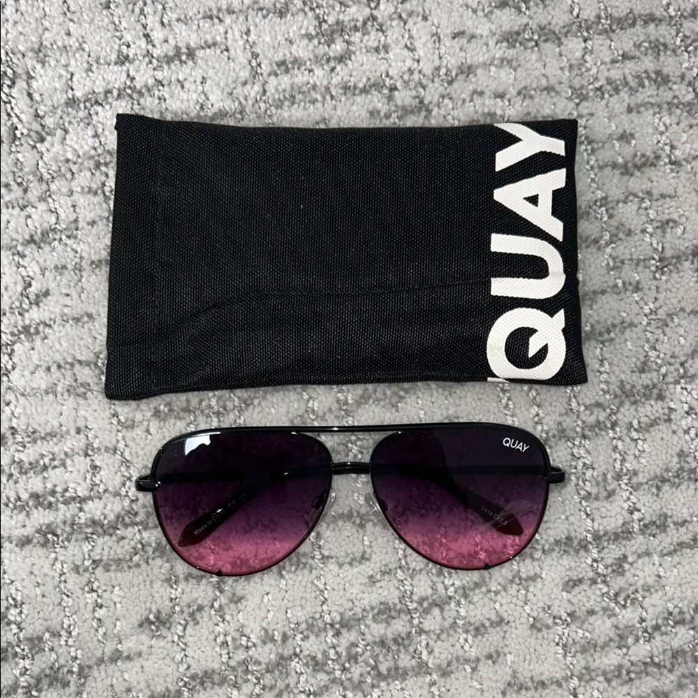 Quay Australia Black and Purple Gradient Aviator Sunglasses